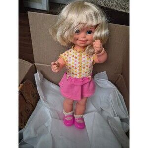 Vintage 1971 Mattel pull-string doll made in Hong Kong.